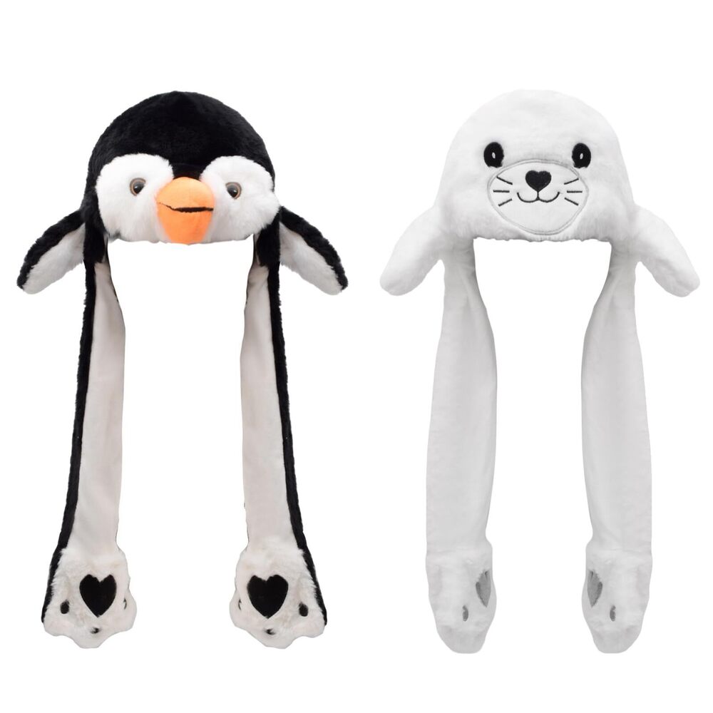 1647 2 Pack Animal Hat Penguin and Seal Plush Ear Moving Jumping Hat,Cute
